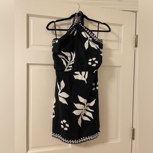 Loft- Women’s Black and White Floral One Piece Halter Dress